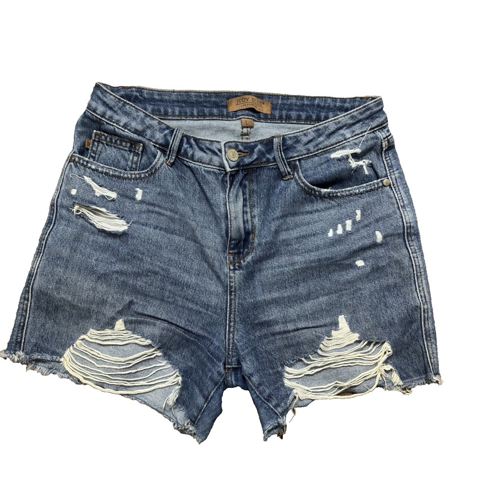Judy Blue Jean Shorts Distressed Frayed Hem Denim Blue Women's Size Large